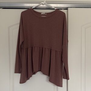 Peach Love California Ribbed Asymmetrical Top - Brown